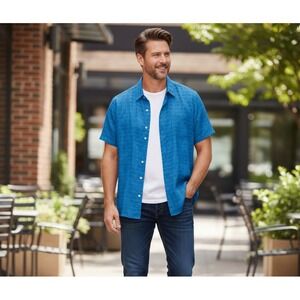 Robert Graham Geometric Button Down Shirt Men's M Blue Classic Resortwear Modern